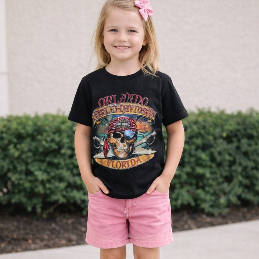 Harley-Davidson Kids Black Pirate Tee, Size 4 – Fun & Casual